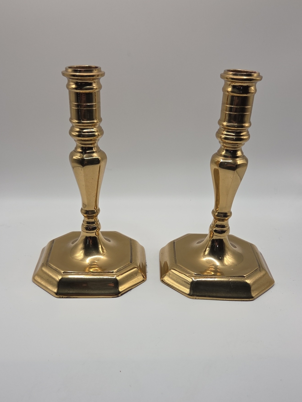 Brass Candlestick Pair - Polished Gold Finish Vintage